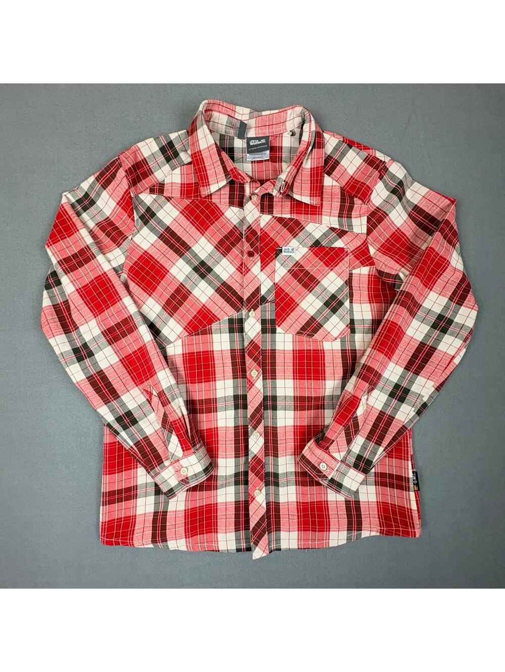 Jack Wolfskin Slim Fit Men's Red Plaid Shirt Size Large Slim Fit